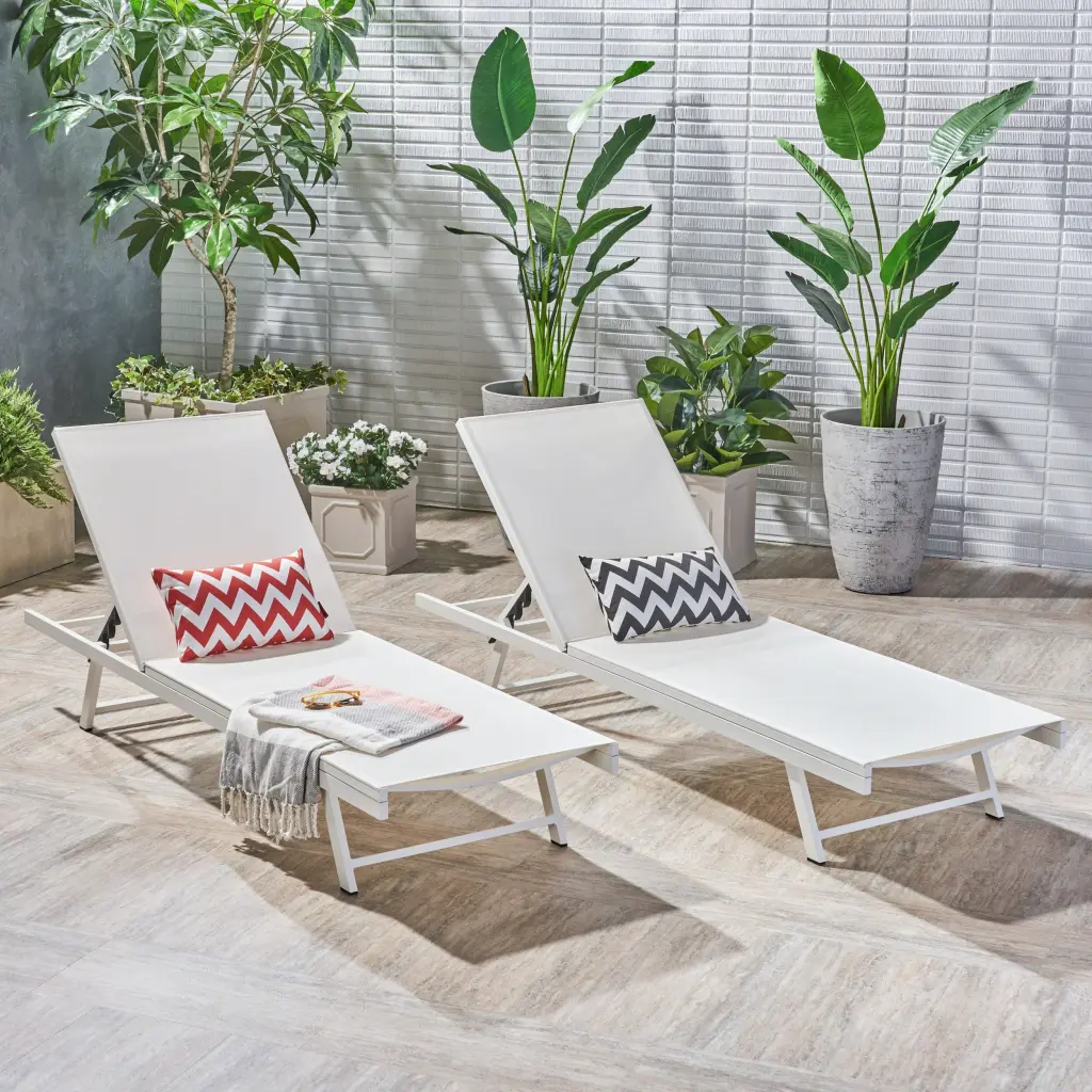 Salton Chaise Lounge MP2 Set 2 White Metal Mesh Outdoor Patio Chairs nh-cloudhouse