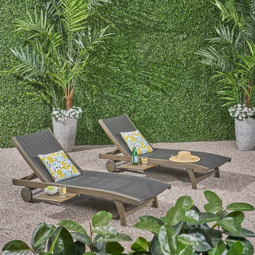 Banzai Chaise Lounge Pull Out Tray Grey Acacia Wood nh-ihave