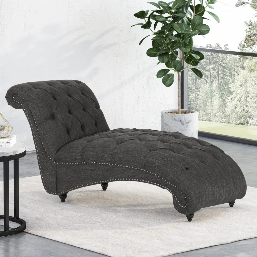 Chaise Lounge Charcoal Material 1 Seat Modern Living Room Lounge Chair Comfortable Cushion nh-ihave