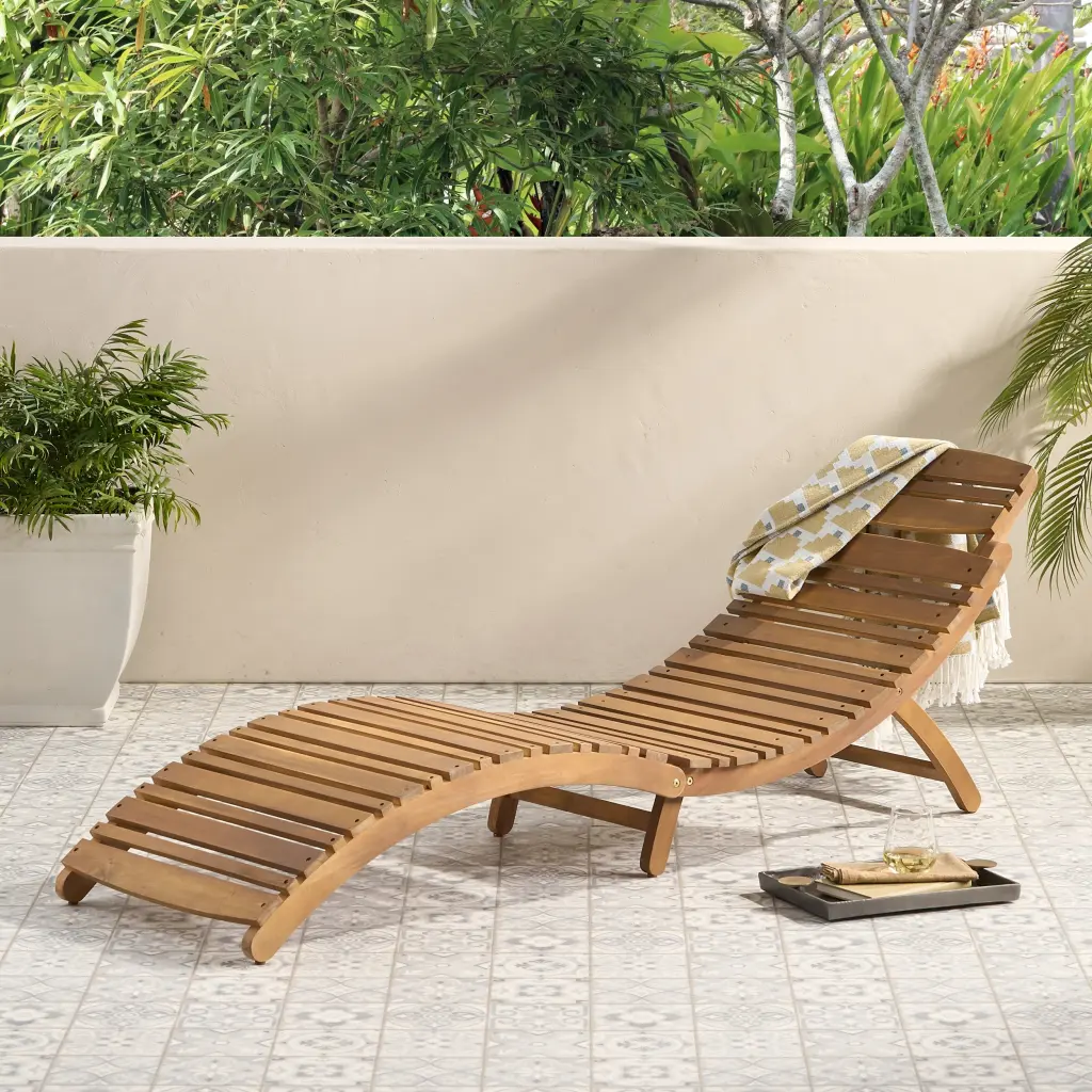 Lahaina Wood Foldable Chaise Lounge Brown Wood nh-ihave