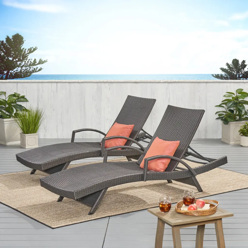 Salem PE Wicker Chaise Lounge Arm - Grey Rattan Comfort nh-kisa