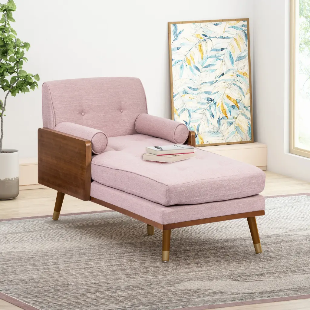Chaise Lounge Blush Fabric Modern Accent Chair Living Room nh-purenest