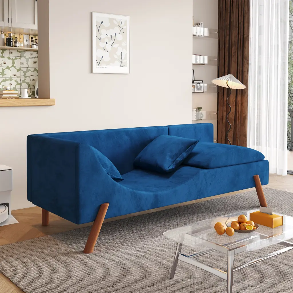 Cut And Fill Chaise Longue Convertible Multifunctional Seat Sofa Blue tang gong furniture factory
