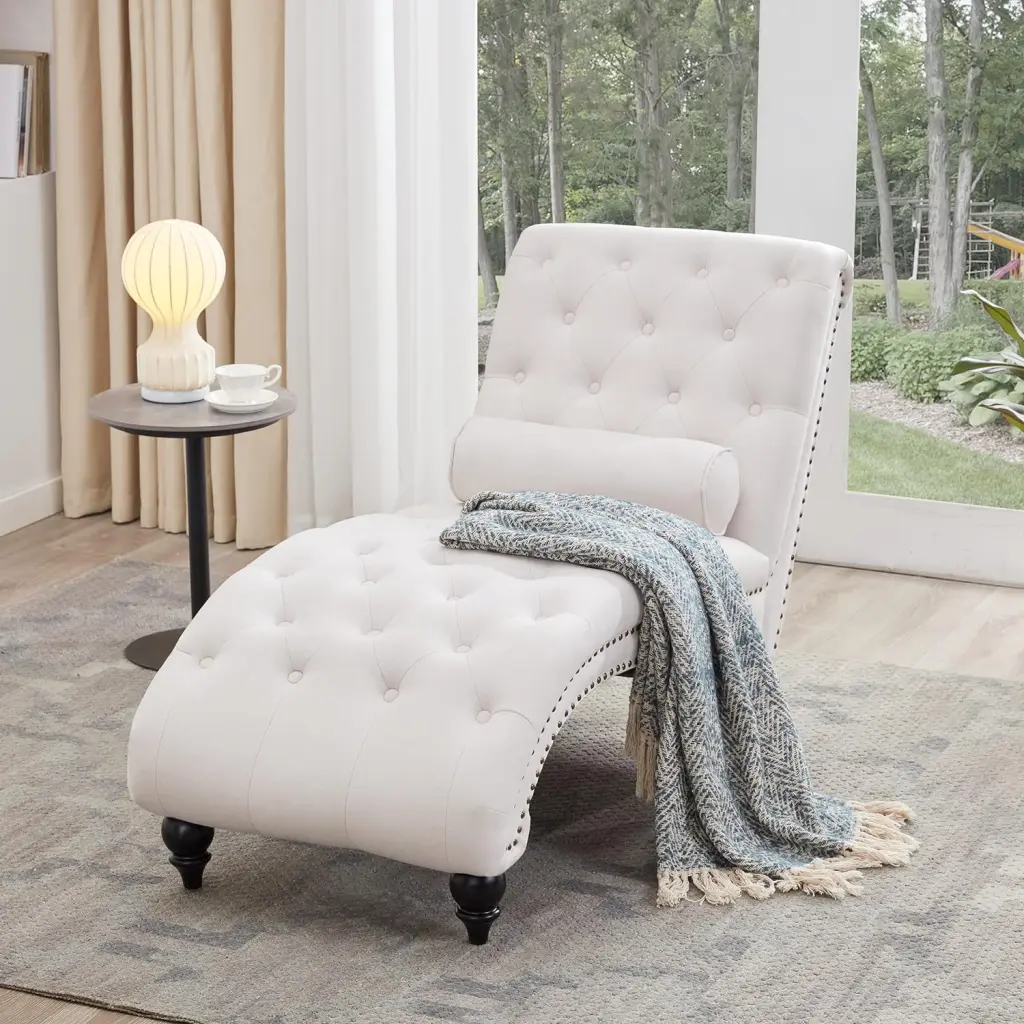 Upholstered Chaise Lounge Solid Wood Legs and Substantial Pillow Bedroom xichen indoor furniture co.- ltd