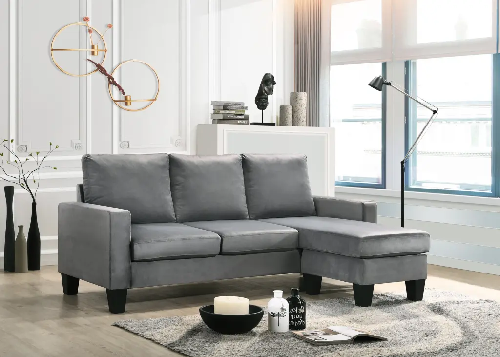 Jessica G0511 Sch Sofa Chaise Gray Foam Velvet Modern Sectional Sofa glory furniture