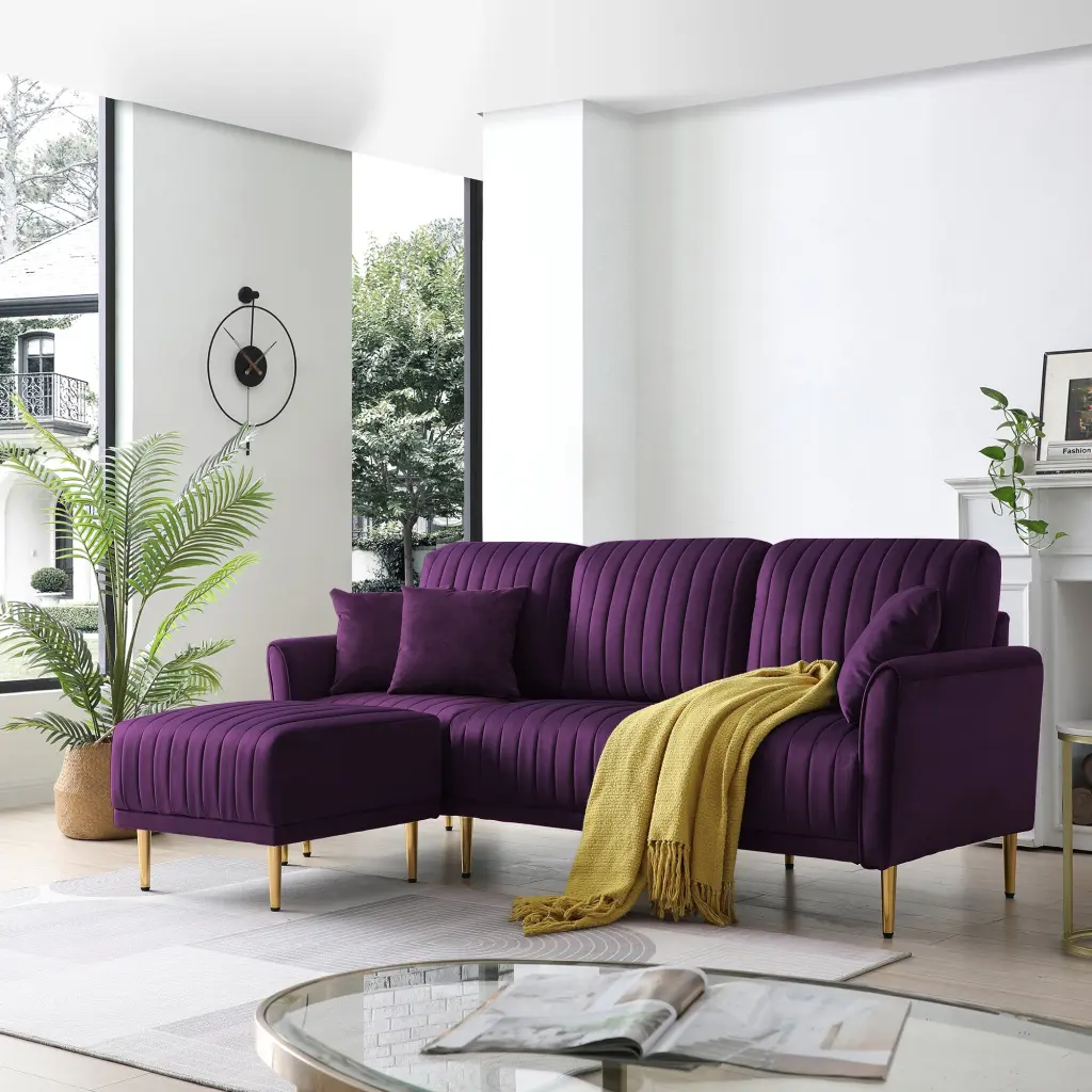 Modern Large Velvet Material L Influence Chaise Lounge Couch Sectional Sofa ui furniture