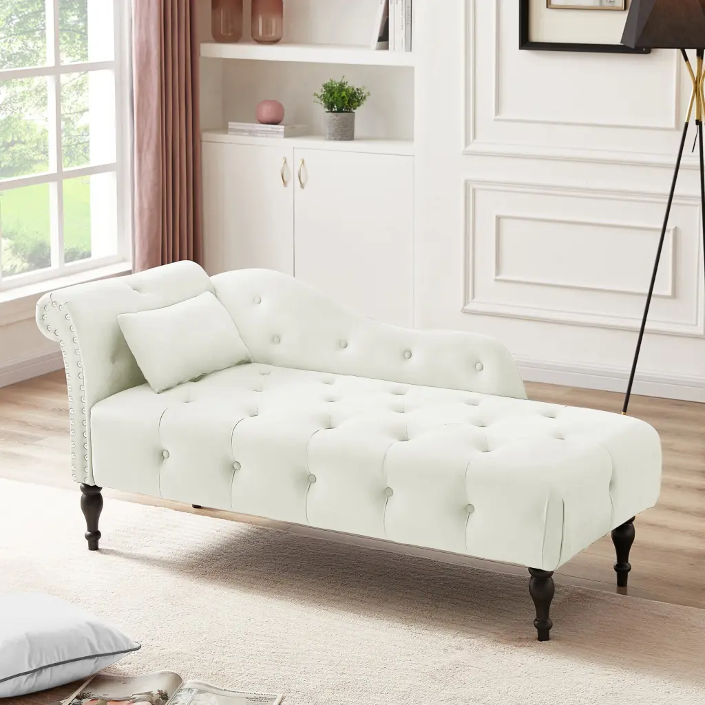 Aijia 60.6 Inch Velvet Chaise Lounge Buttons Tufted Trimmed and Solid Timber Leg aijiafurniture