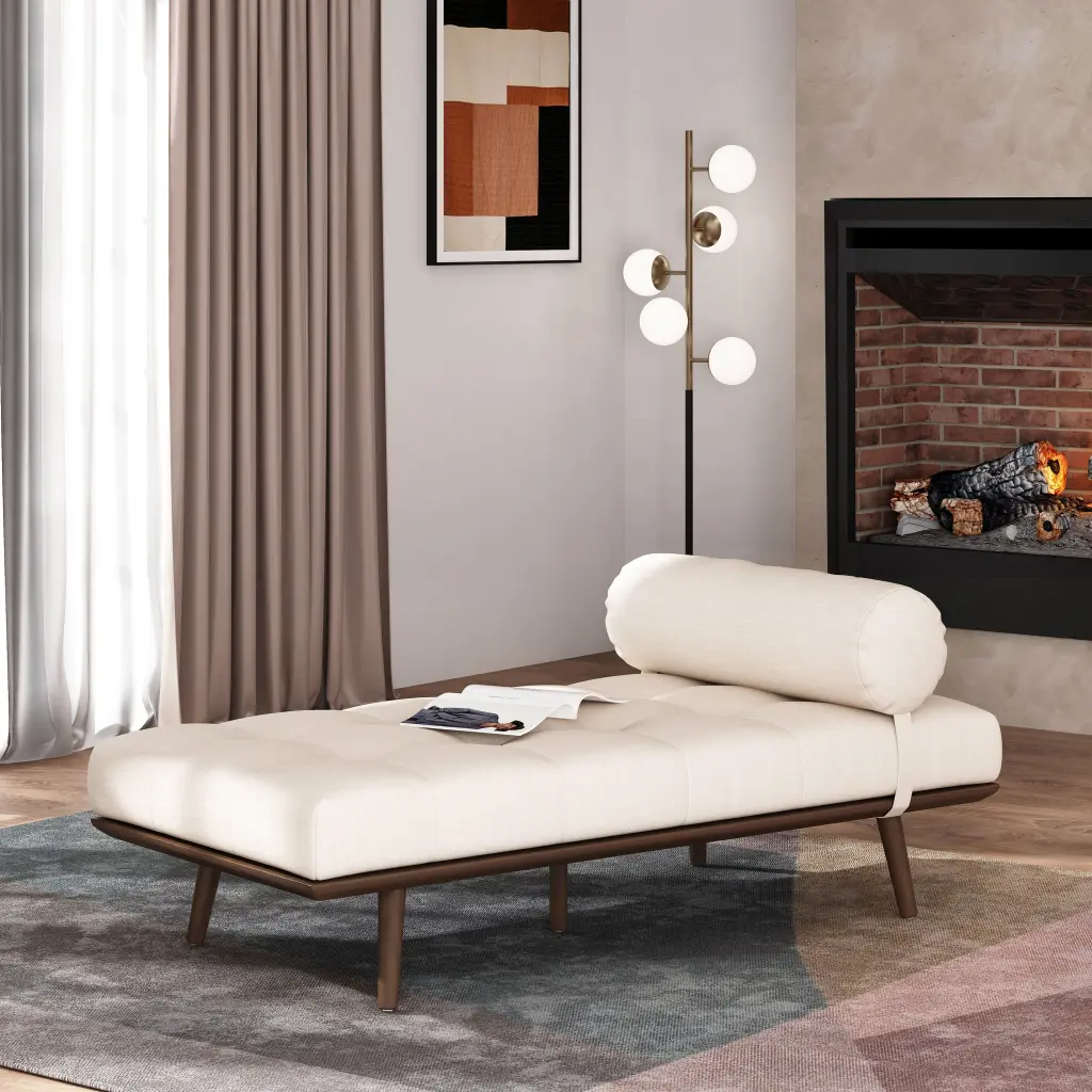 Chaise Lounge Beige Fabric civilfurniture
