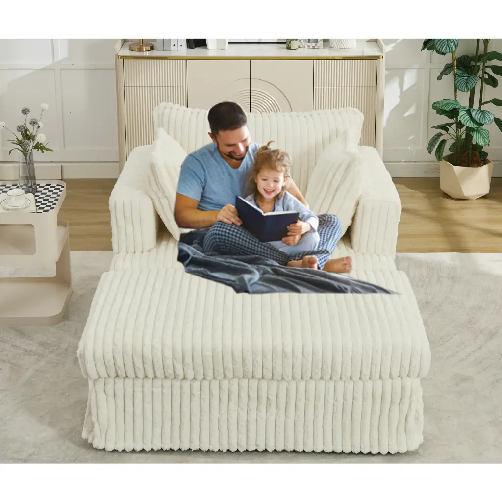 Arrived 47.7 Inch Oversized Corduroy Chaise Longue Ottoman Deep Sea Blue h-s furniture