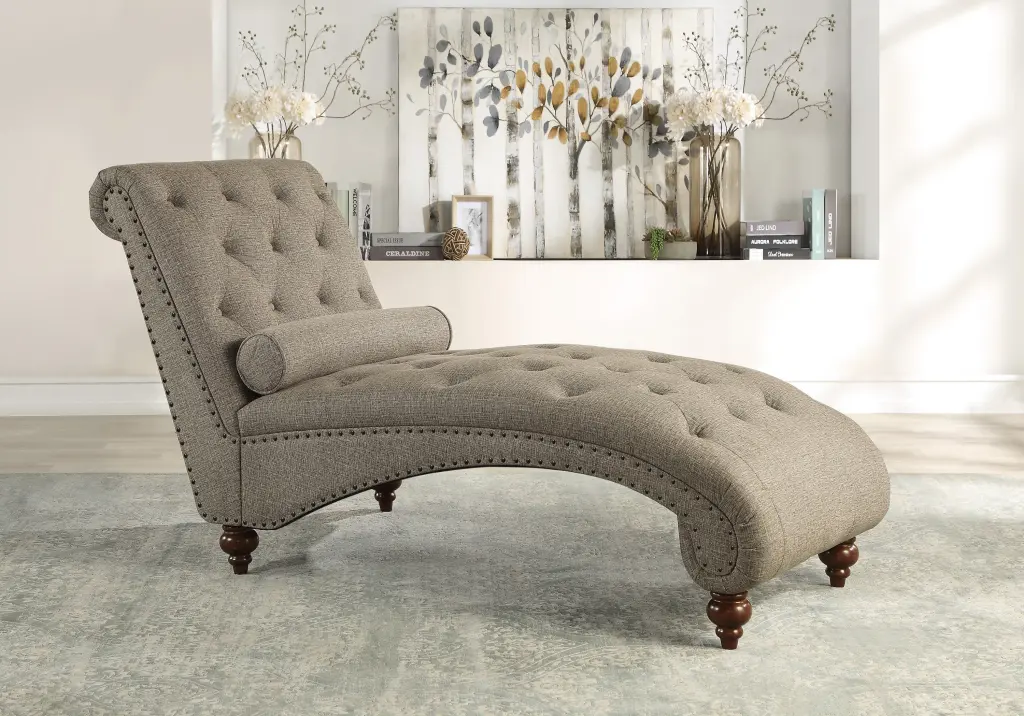 Modern Chic Brown Hue Chaise Lounge Button Tufted Bolster Pillow kanepe
