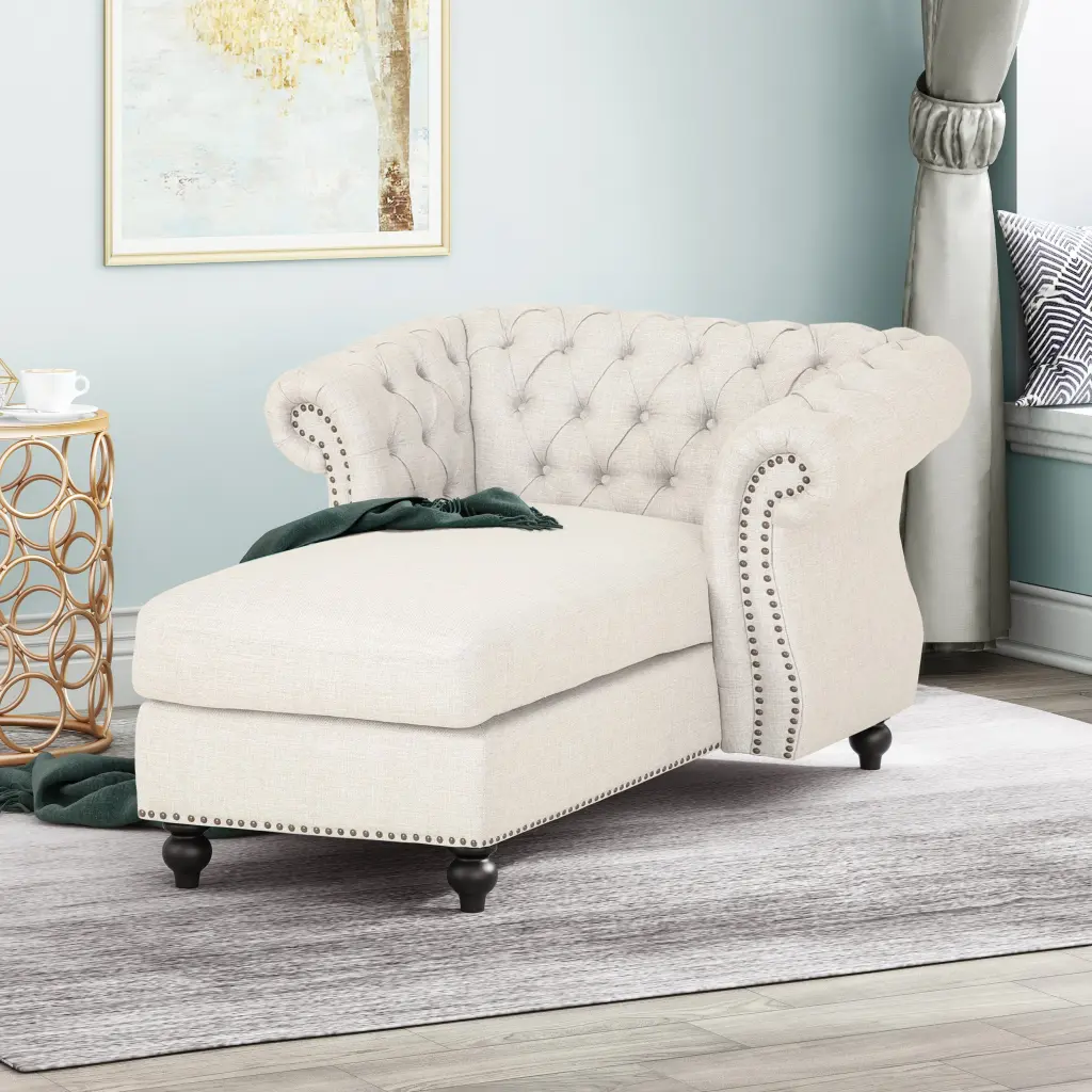 Chaise Lounge Beige Upholstered Modern Living Room Furniture nh-perfect home