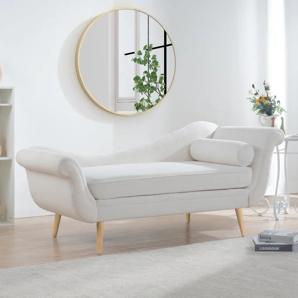 Chaise Lounge Scroll Arms White Upholstered Living Room Furniture rnb