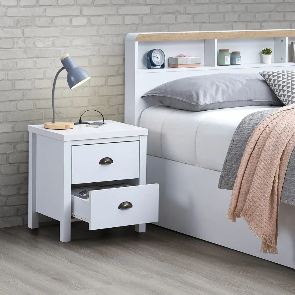Safari Night Stand Charging Station USB & Type C Drawer Slide Modern Bedside Table rnb