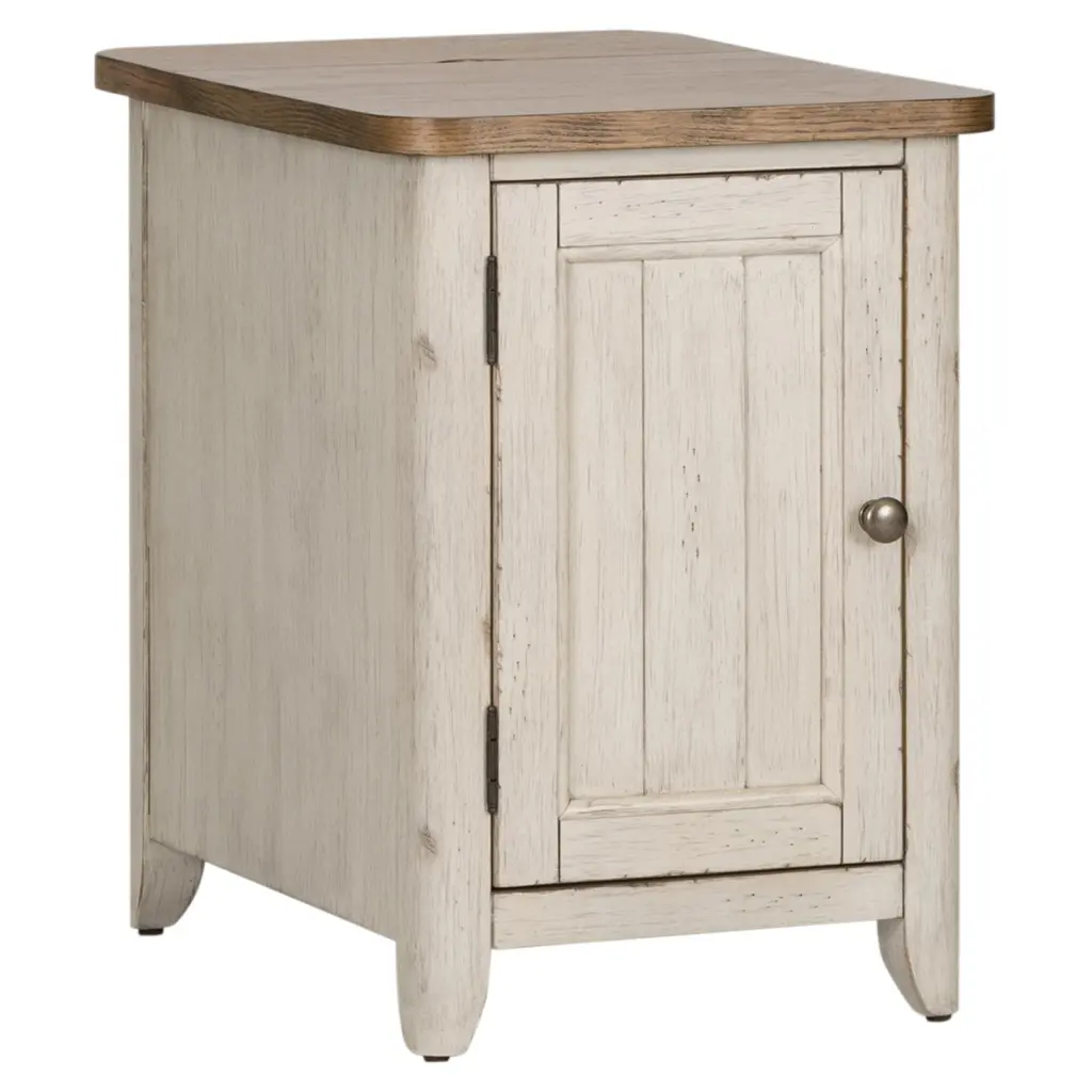 Farmhouse Reimagined White Door Chair Side Table w/ Charging Station Liberty Furniture