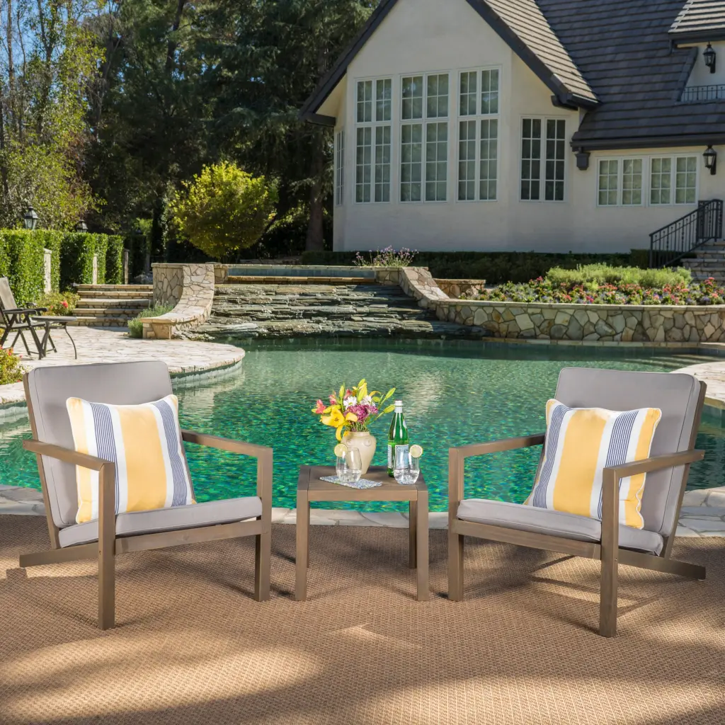 Leah 3 Piece Chat Set Beige Wood Finish nh-ihave