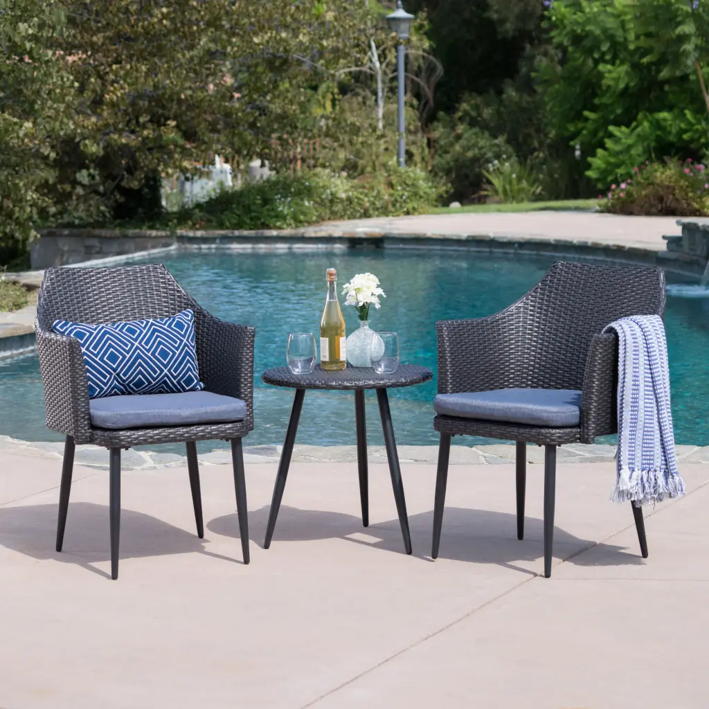 Kenneth 3 Piece Chat Set Grey PE Rattan Iron Waterproof Fabric nh-kisa