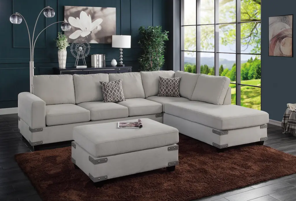 Mushroom Chenille Sectional Ottoman, Linen-Like Fabric Cozy Living Room kanepe