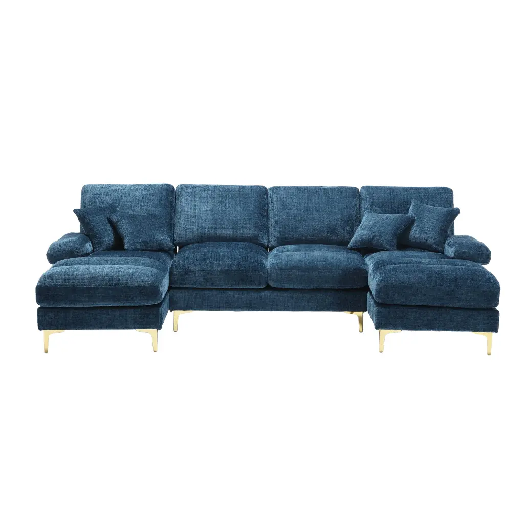 United Modern Large Chenille U Influence Sectional Sofa Blue Chenille Living Room Couch w1568 united we win