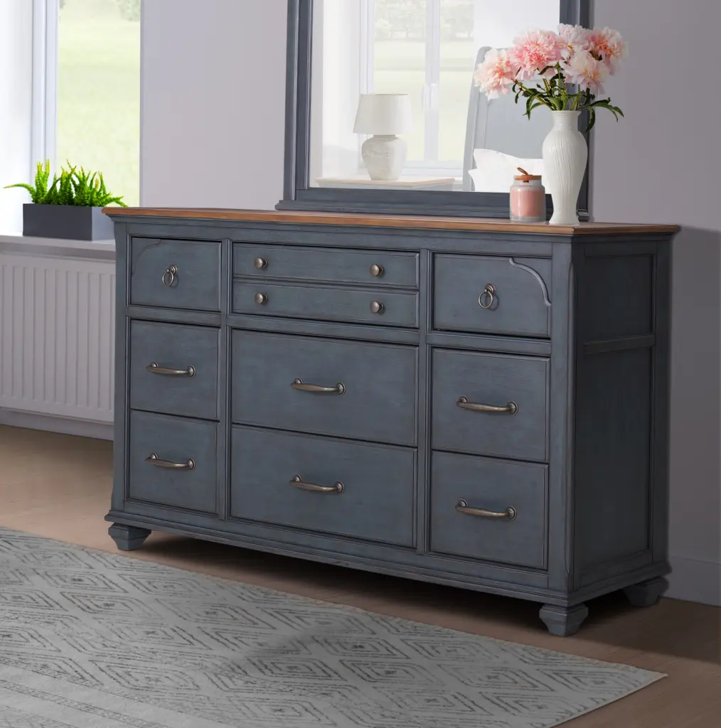 Americana Dresser Corduroy Blue Finish, No Assembly Required bridgevine home