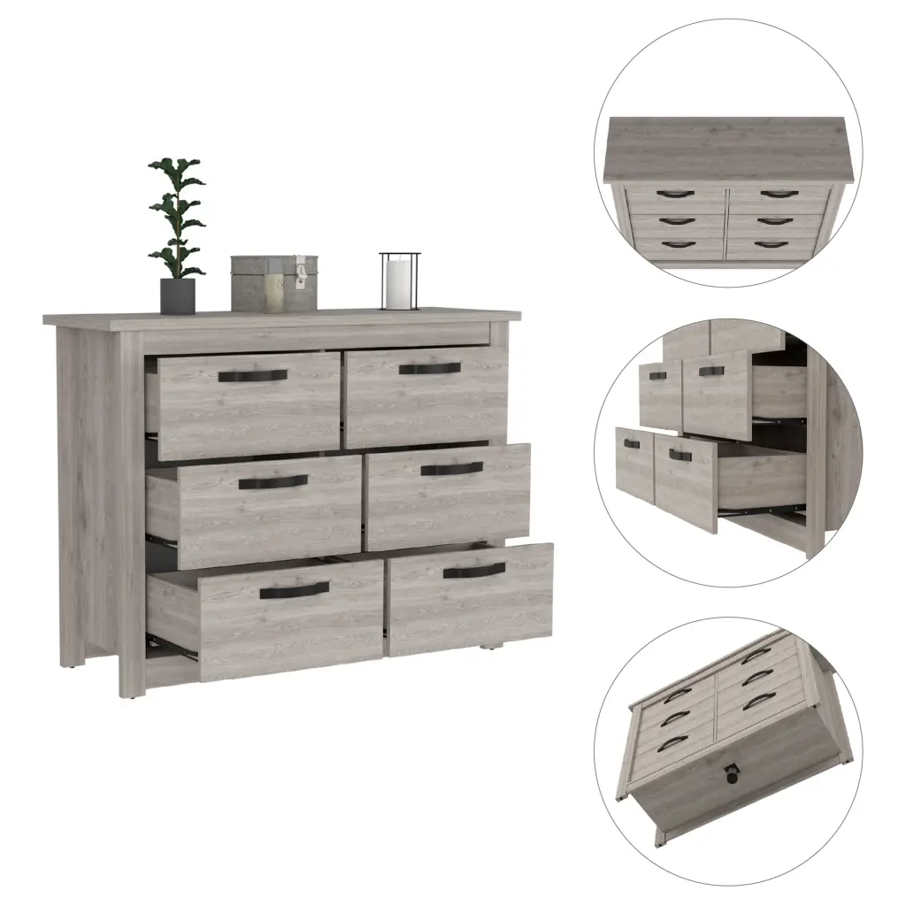 Bellingham 6 Drawer Dresser Light Gray Particle Board furniture max