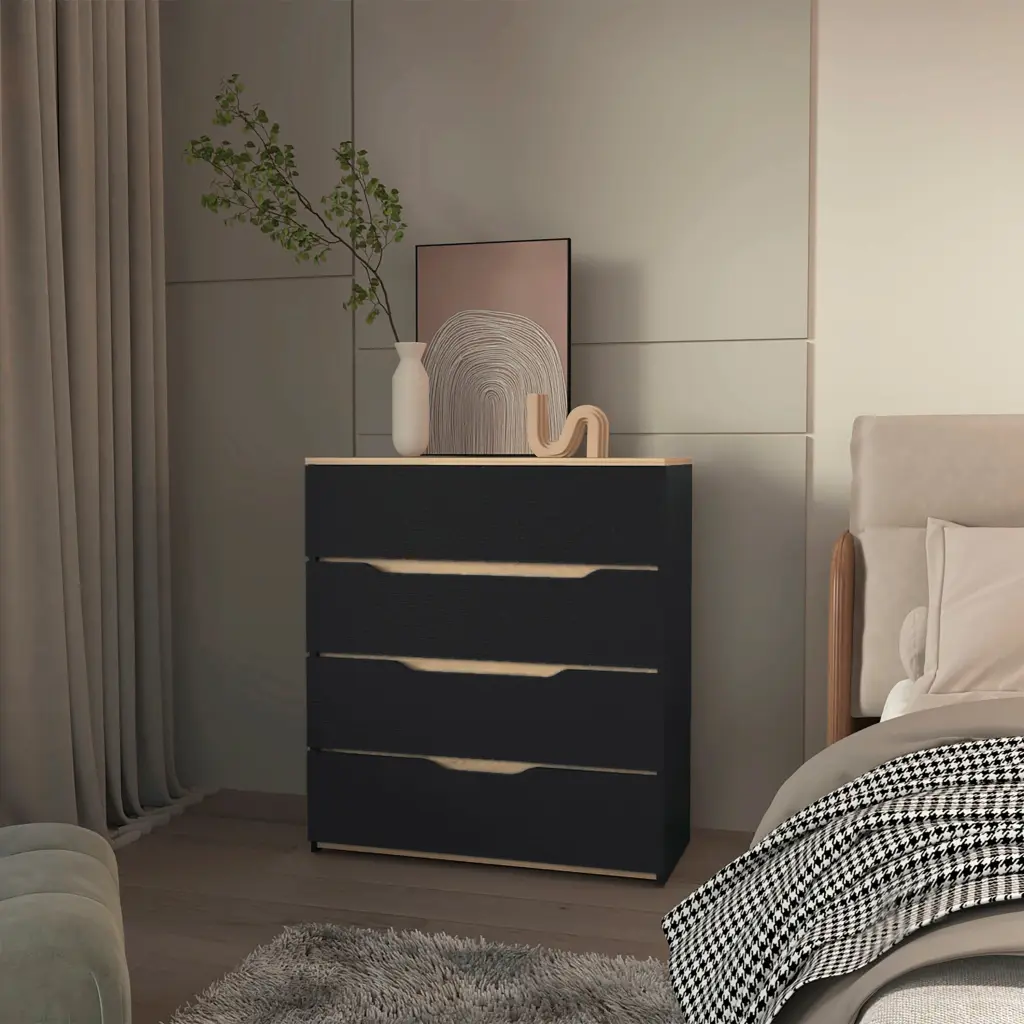 Lynbrook 4 Drawer Dresser Black Wengue and Light Oak Particle Board furniture max