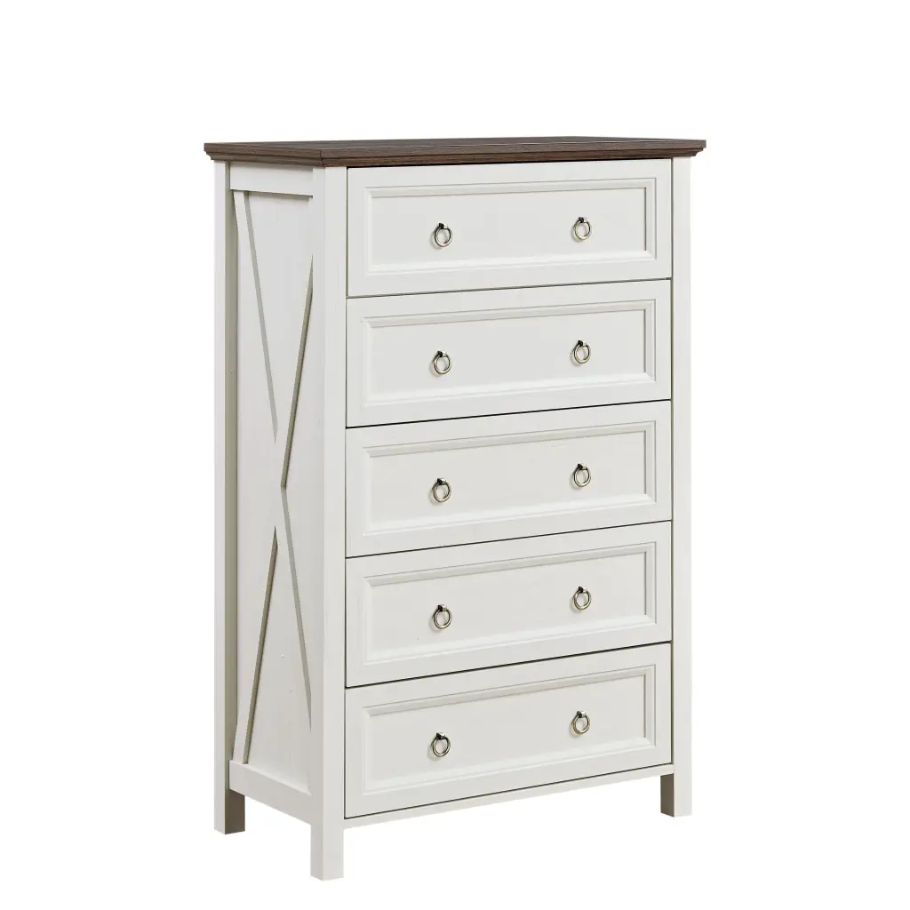 Farmhouse 5 Drawers Dresser Chest Bedroom Timber Rustic Finish hong kong jiacheng