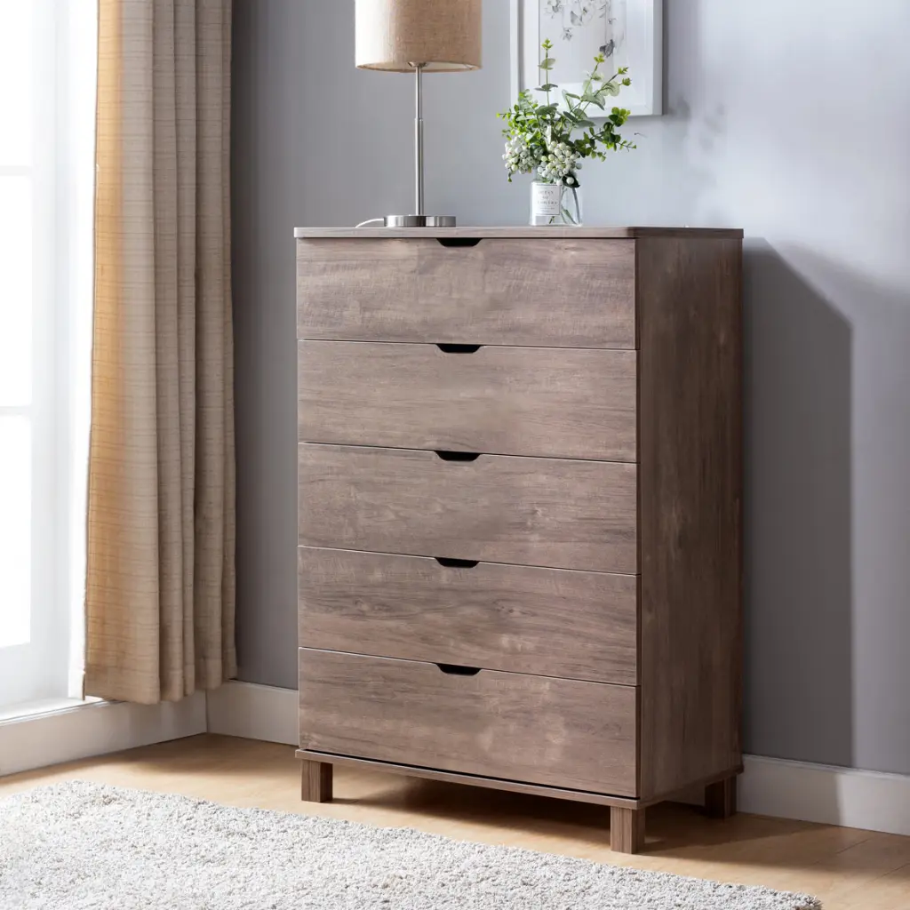 5 Drawers Chest Gown Hazelnut Caramel Particle Board id international- inc.