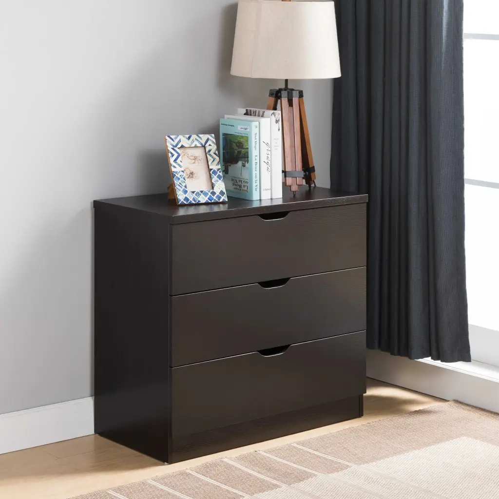 Modern Dark Chocolate Three Drawer Chest And Clothes Storage Cabinet Wooden id international- inc.
