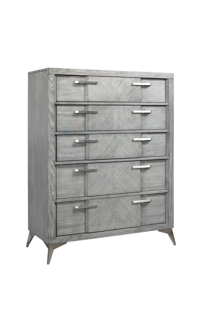 5 Drawer Chest Gray Book Matched Veneers Solid Timber MDF ihomefurnishings