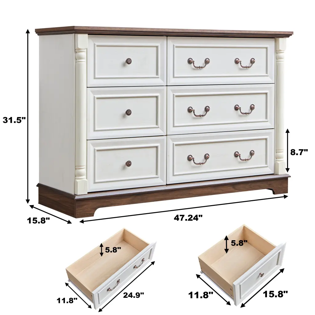 Farmhouse Style 6 Drawer Dresser Chest Rustic Wooden Base jiacheng intelligent technology co.