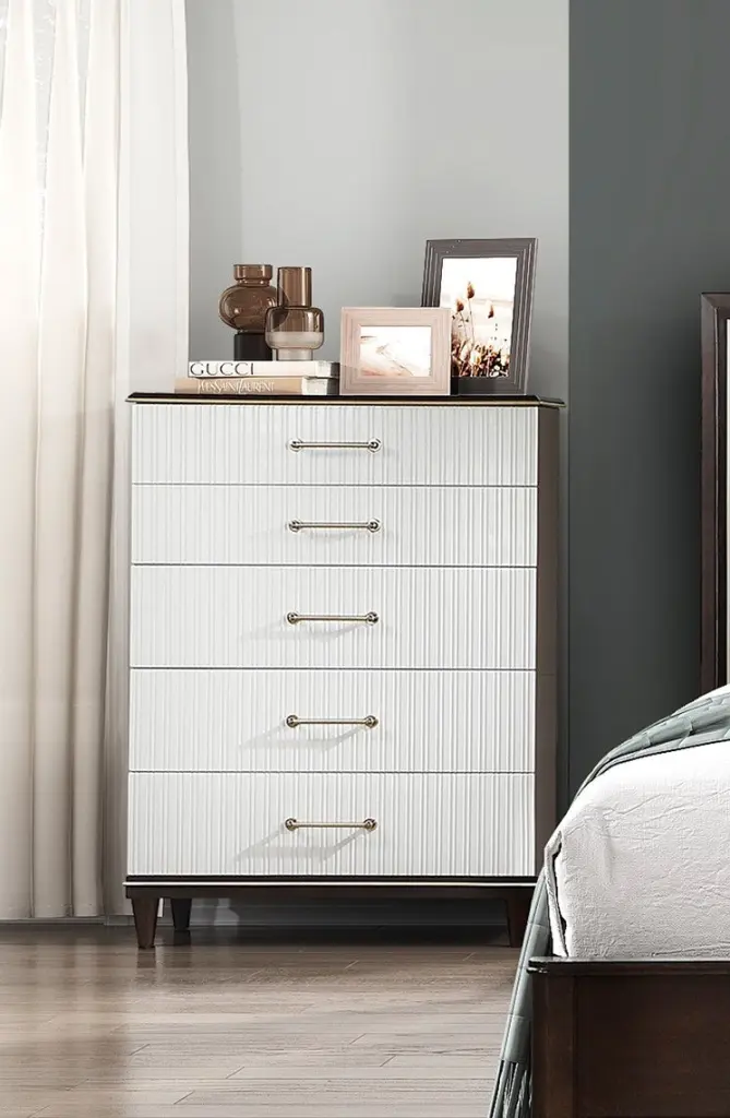 Glamorous White and Cherry Finish 6 Drawer Modern Chest Bedroom kanepe
