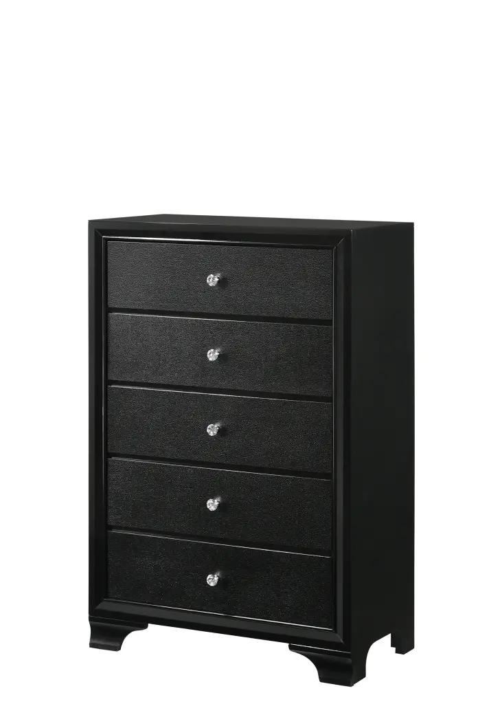 Modern Glam Style Black Finish Five Drawer Chest Pattern Timber Dresser kanepe