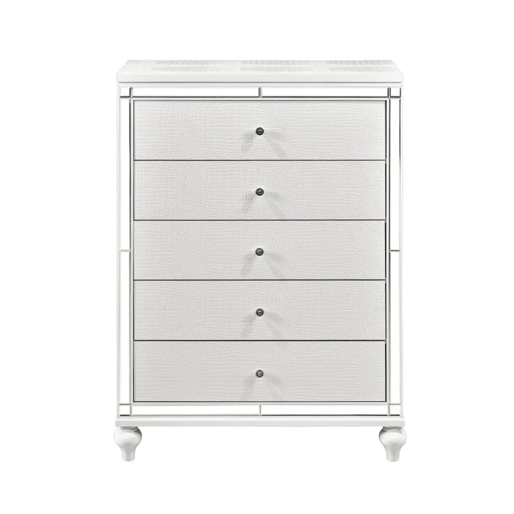 Modern Glamorous Bedroom Chest 5 Drawers 1Pc Metallic White Finish kanepe