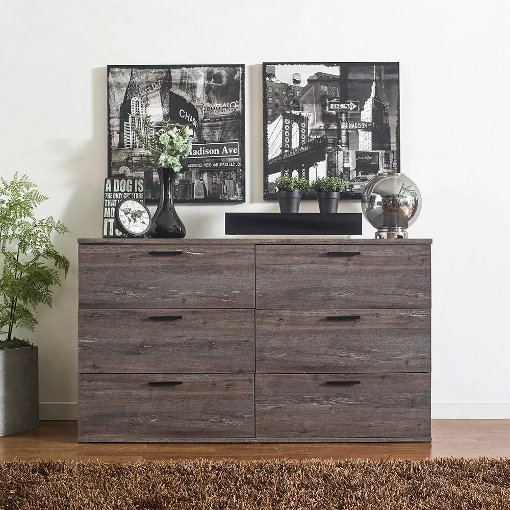Morgan Farmhouse Six Drawer Jumbo Gowner, Rustic Gray Solid Wood Dresser klair living