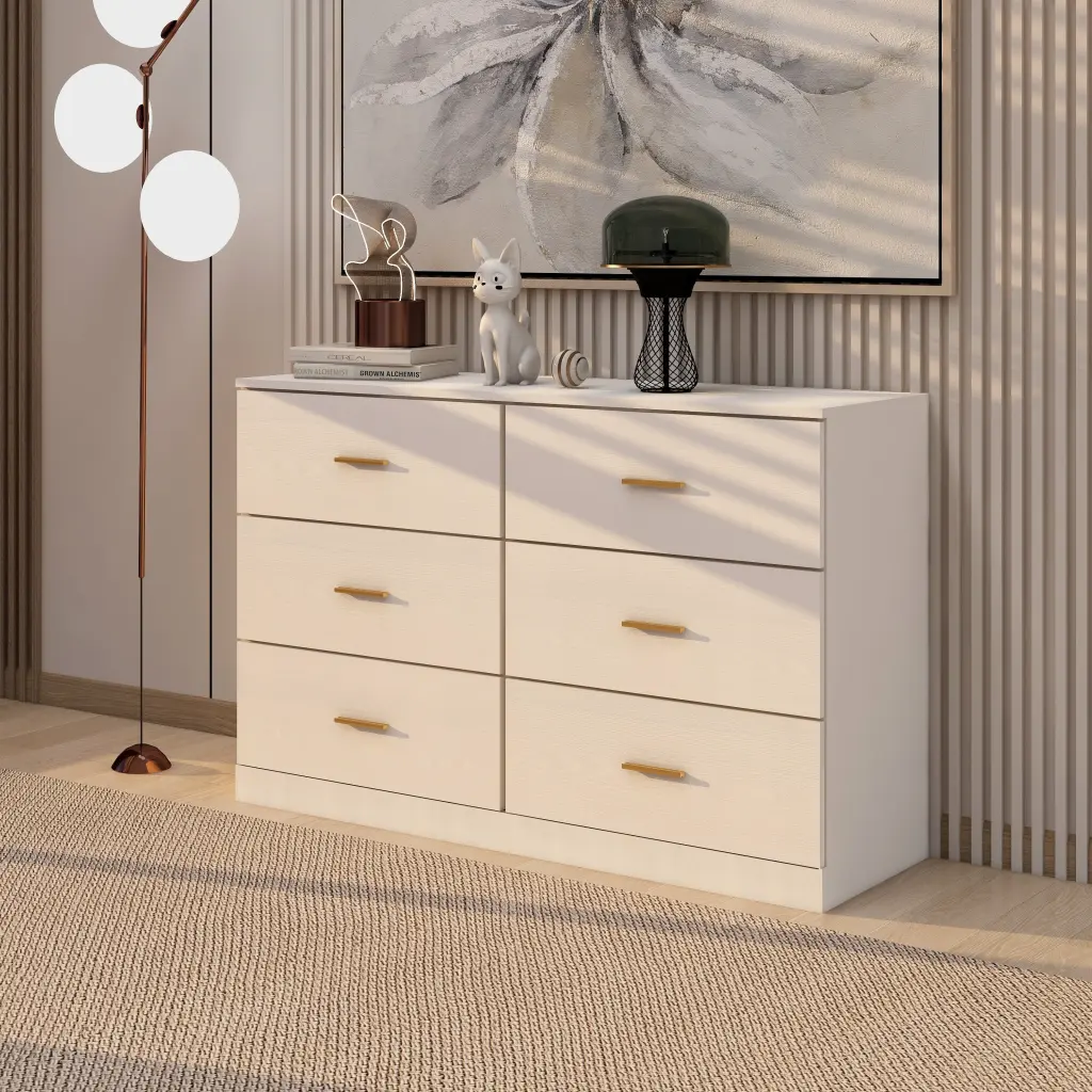 Modern White 6 Drawer Dresser Bedroom Large Storage Wide Chest Drawers rnb