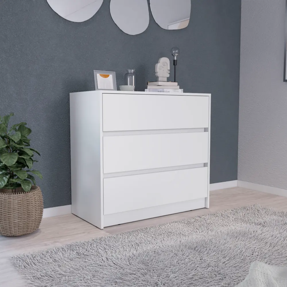 Austin Three Drawer Dresser Pull Out Mechanism, White Finish Bedroom tuhome