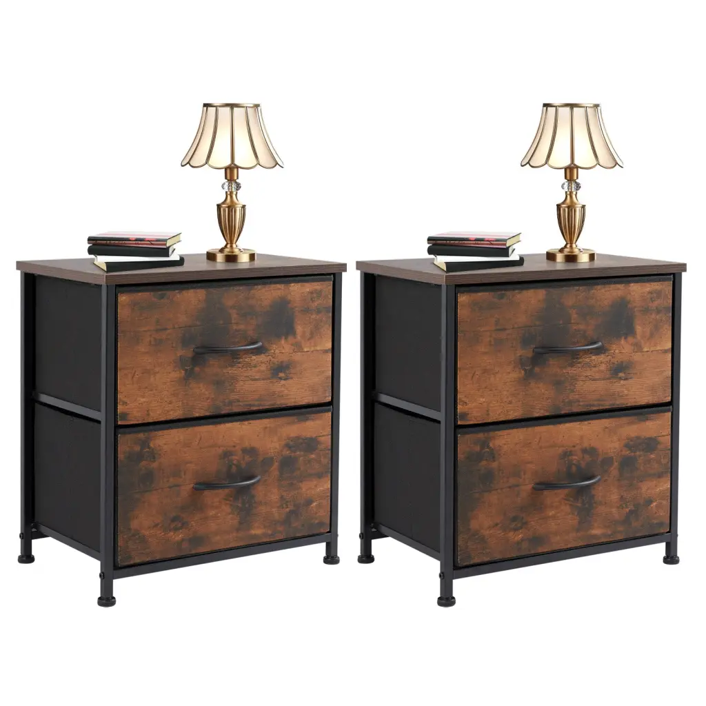 Drawers Dresser Chest Drawers Metallic Frame and Timber Top Brown Two Pack w2201