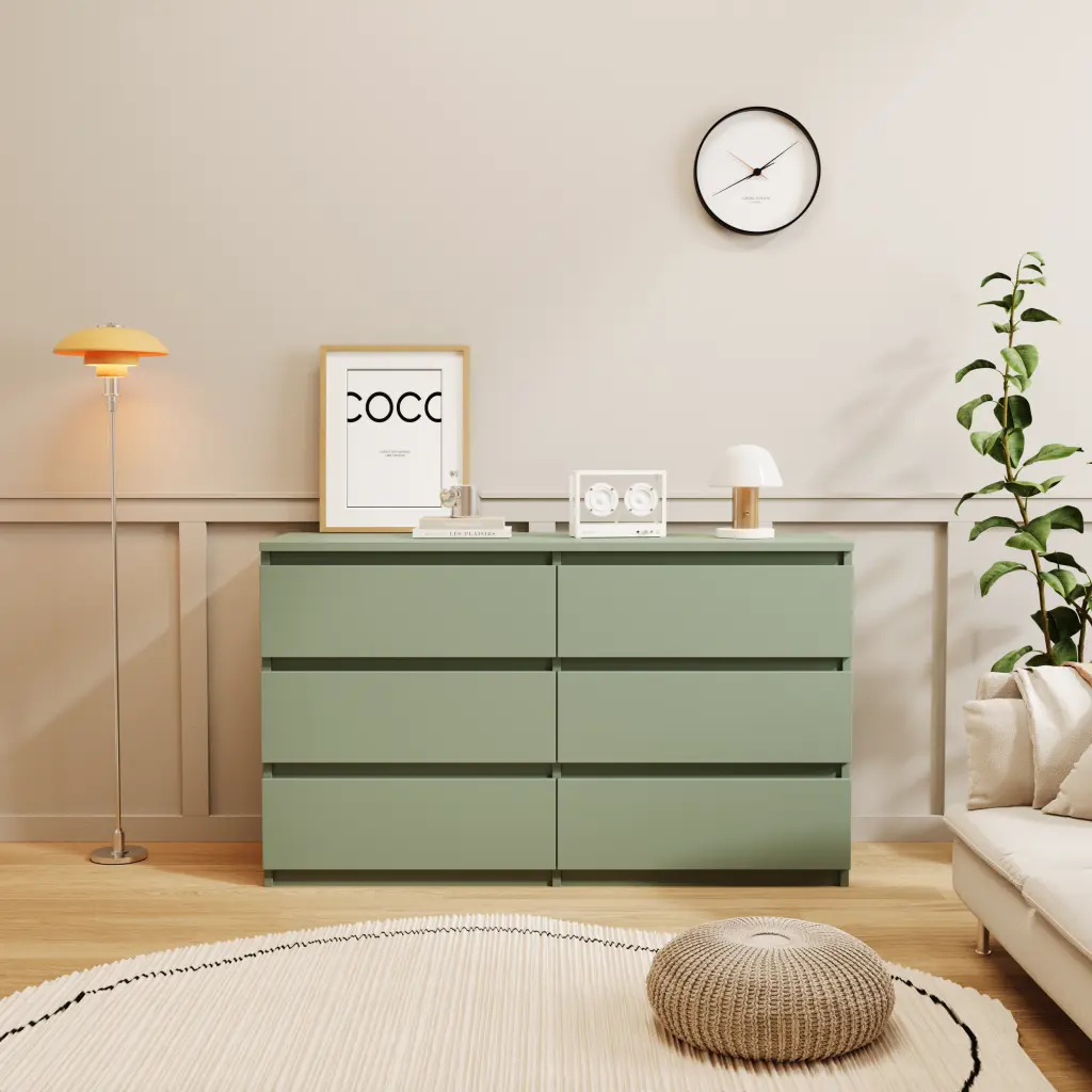 Green Large 6 Drawers Chest Drawers Dresser Sliding Table zr furniture