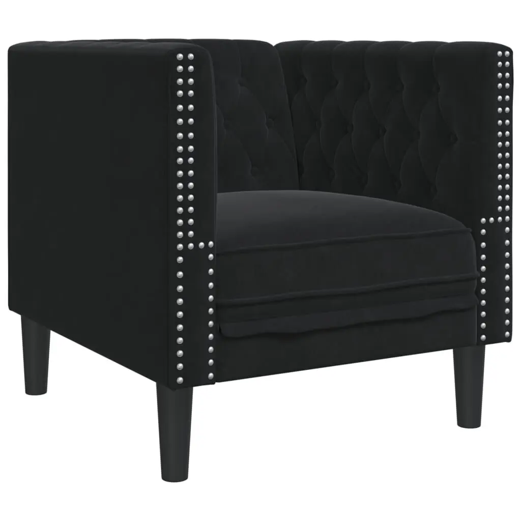 Black Velvet Chesterfield Sofa Chair Classic Tufted Living Room Armchair