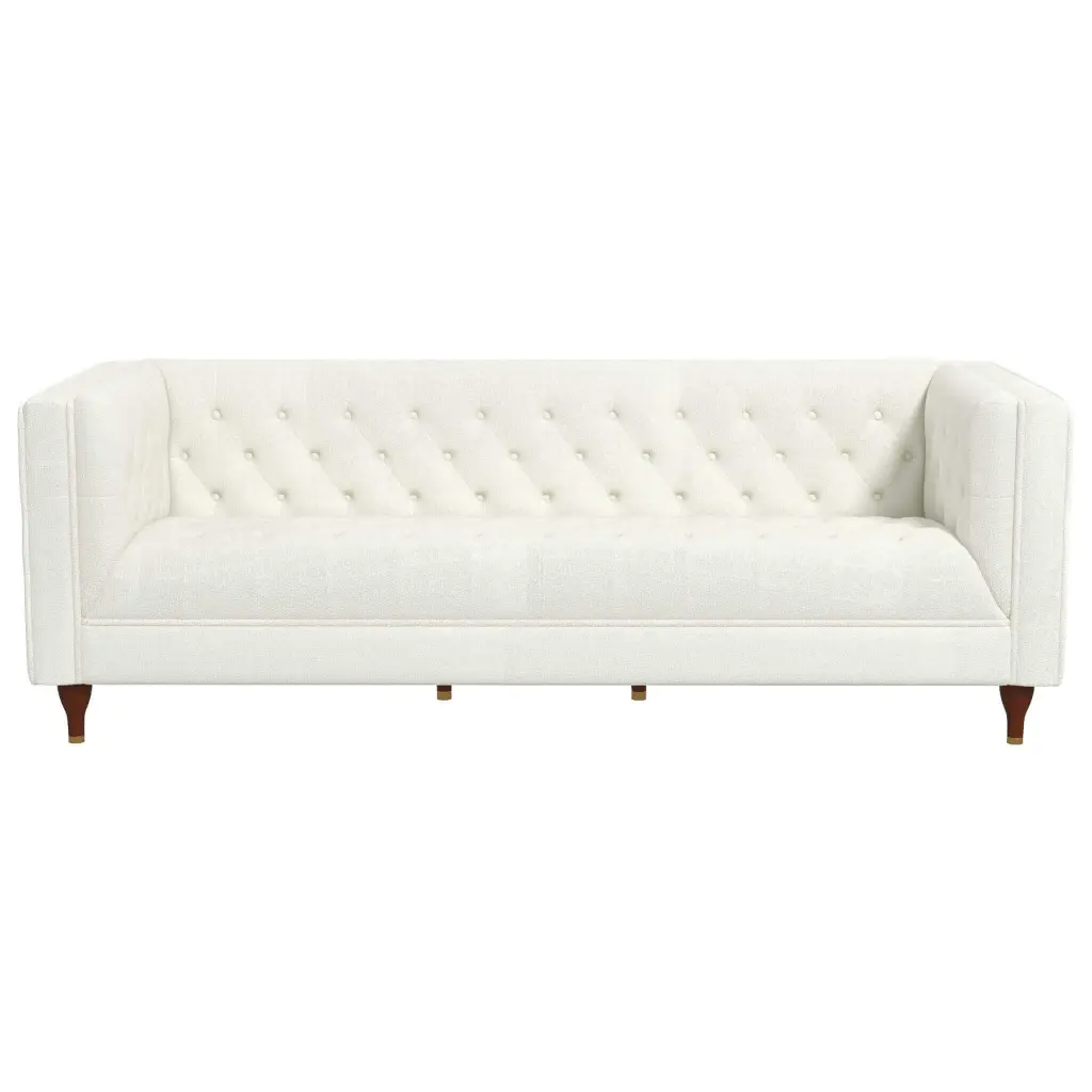 Evelyn Mid Century Modern Beige Boucle Premium Chesterfield Sofa Ivory ashcroft furniture