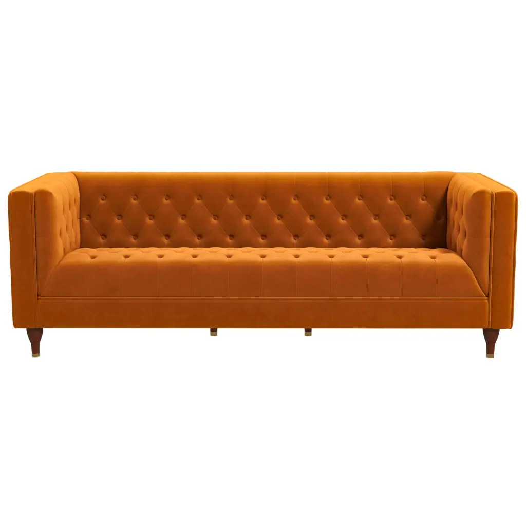 Evelyn Mid Century Modern Burnt Orange Velvet Premium Chesterfield Sofa ashcroft furniture