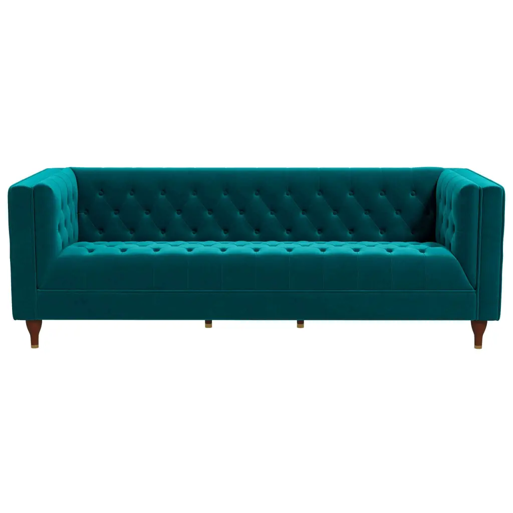 Evelyn Mid Century Modern Teal Velvet Premium Chesterfield Sofa ashcroft furniture