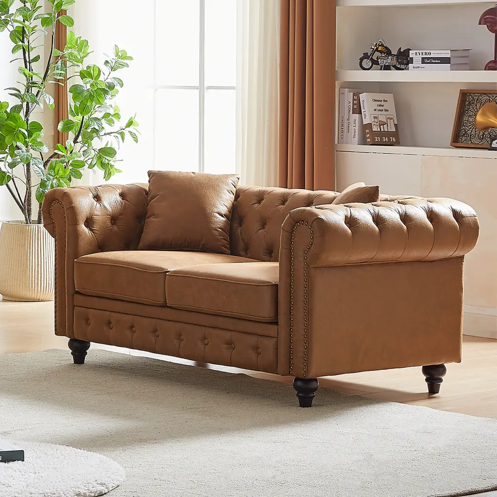 63.5 Inch Contemporary Chesterfield Sofa Tech Material and Button Design fx furniture