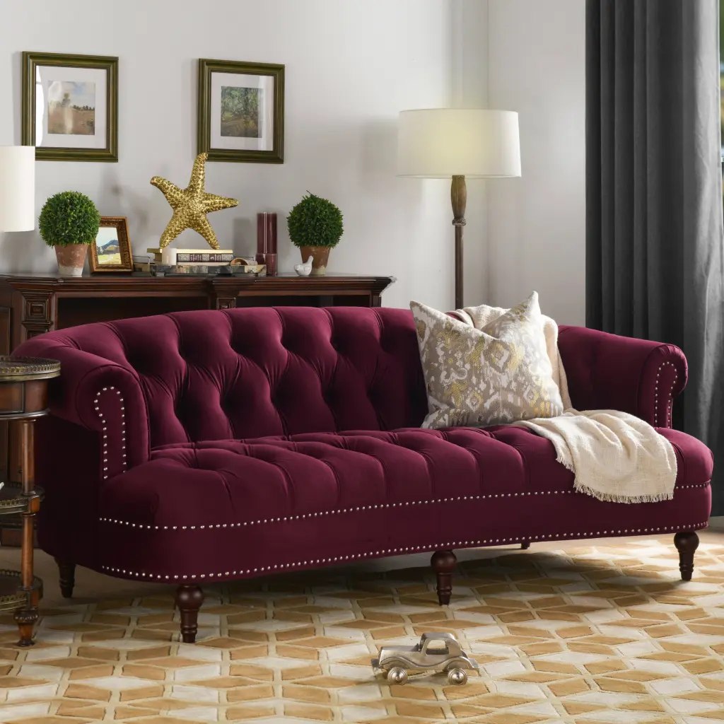 La Rosa Victorian Chesterfield Tufted Sofa Burgundy Velvet Foam Cushions jennifer taylor home