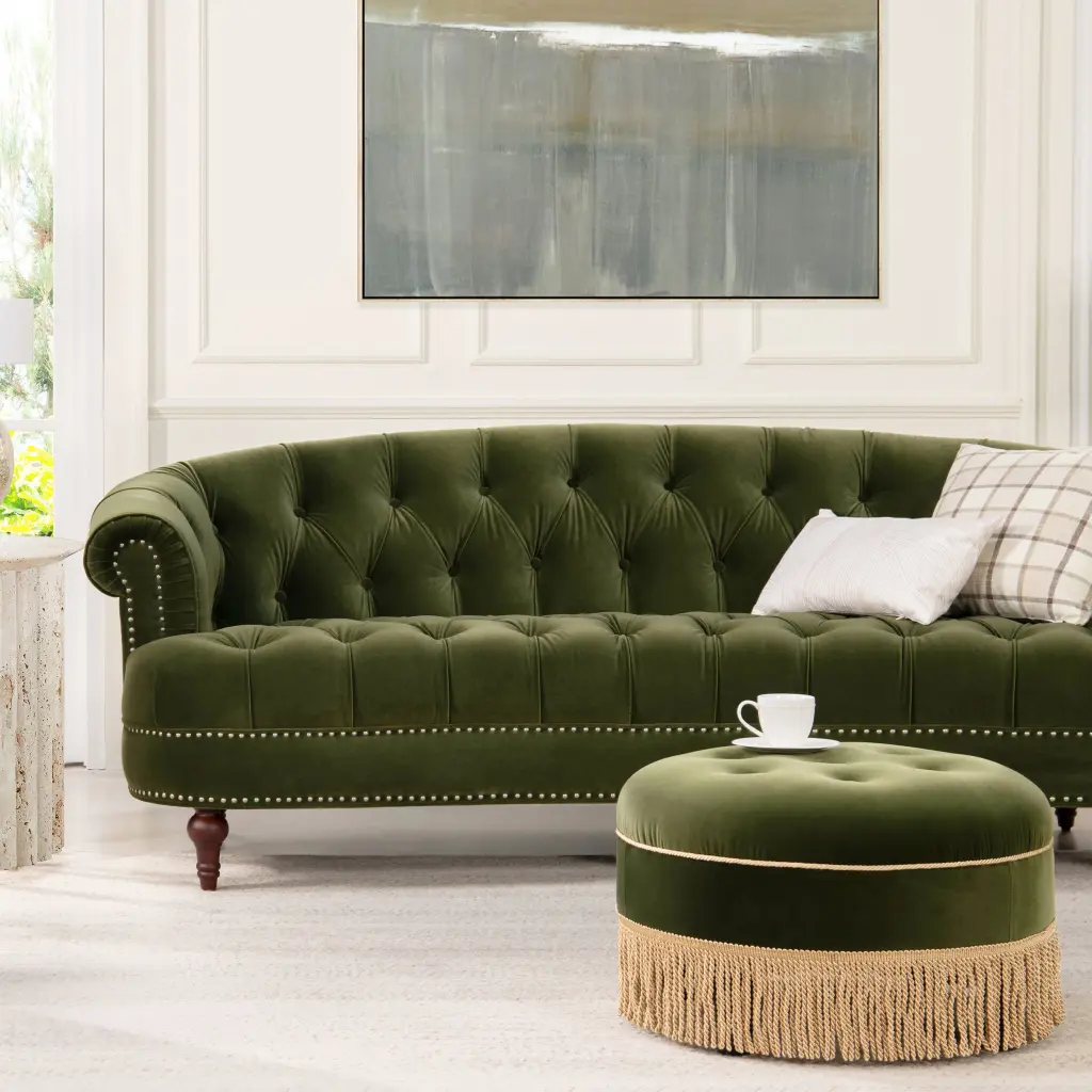 La Rosa Victorian Chesterfield Tufted Sofa, Olive Green Performance Velvet jennifer taylor home