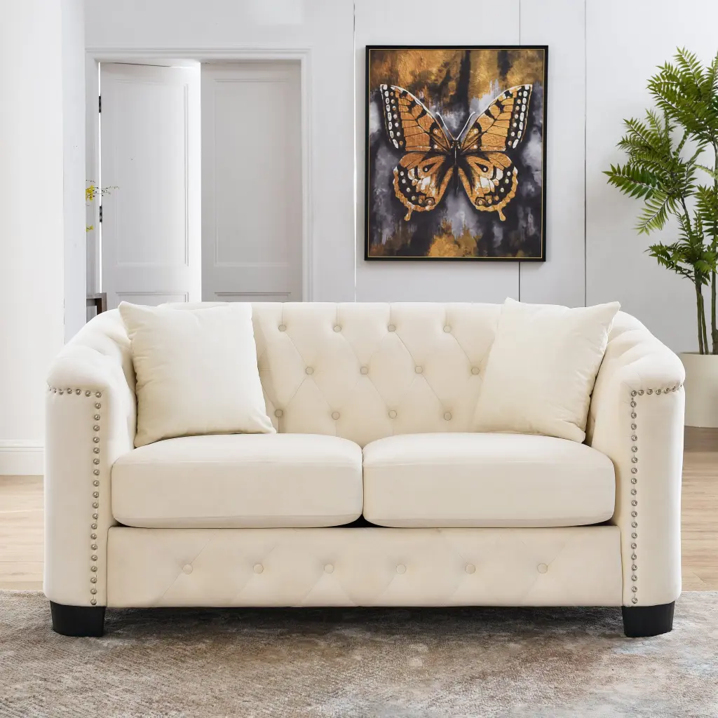 59 Inch Modern Chesterfield Velvet Sofa 2 Seater Upholstered Tufted Sofa welike furniture