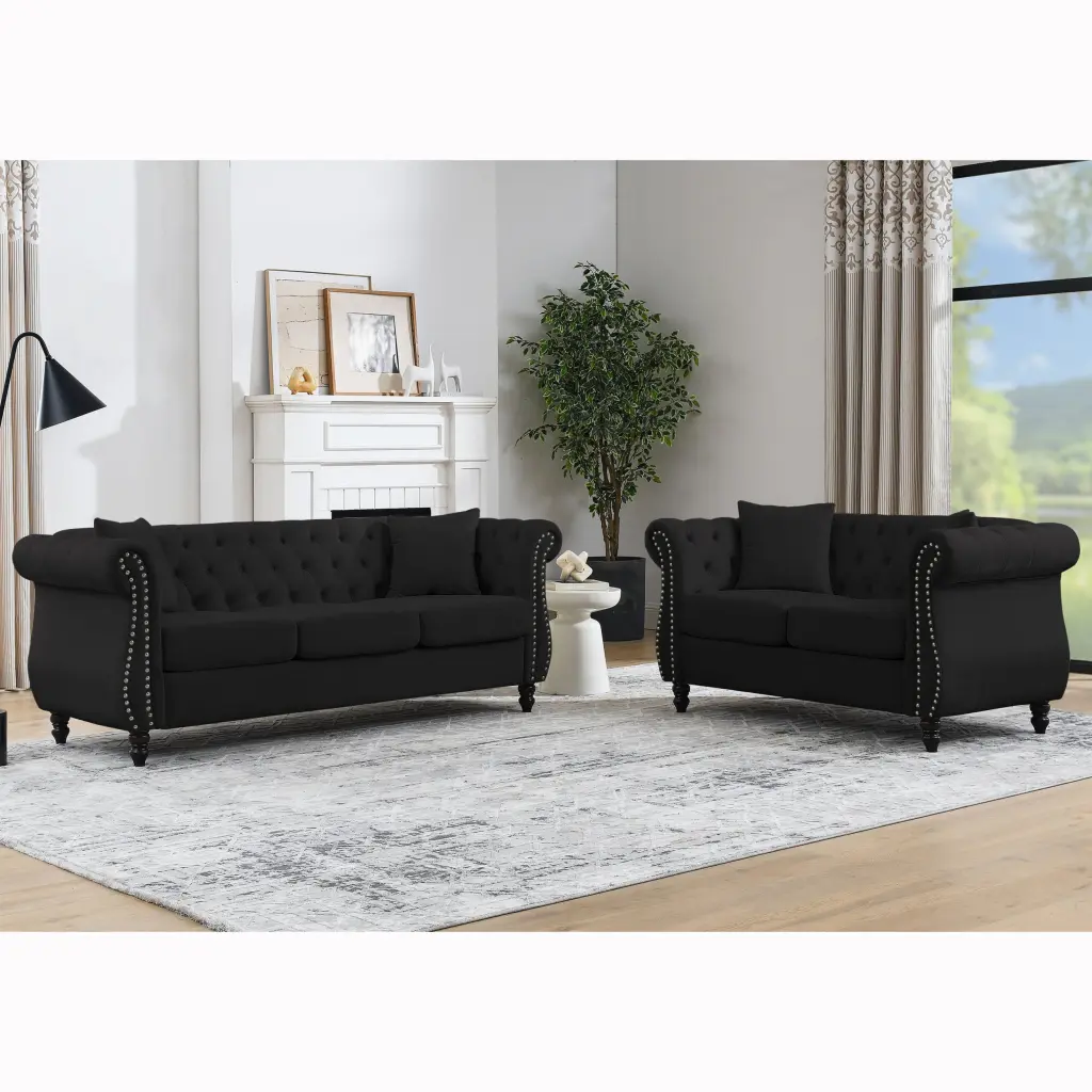 Video 80 Chesterfield Sofa Black Velvet Living Room 3 Seater Sofa welike furniture