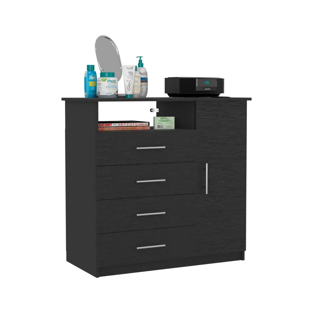 4 Drawer Dresser One Open Shelf High Quality Top Single Door Cabinet Bedroom depot e-shop