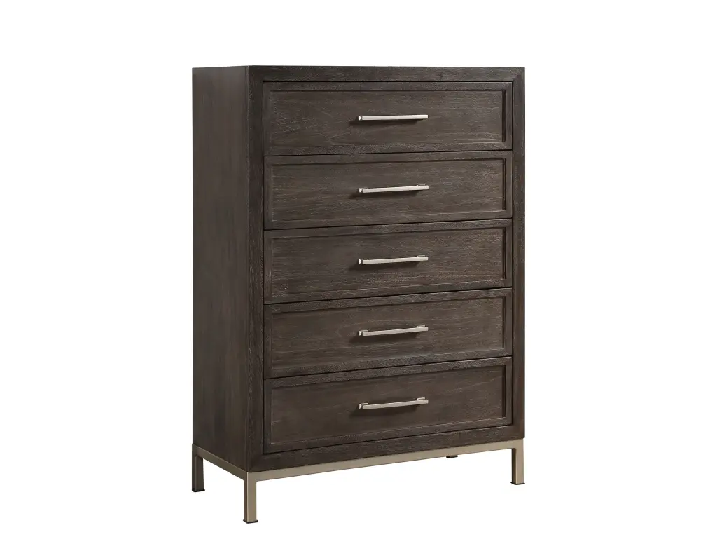 Broomfield 5 Drawer Chest Brown Wood Bedroom Storage steve silver furniture