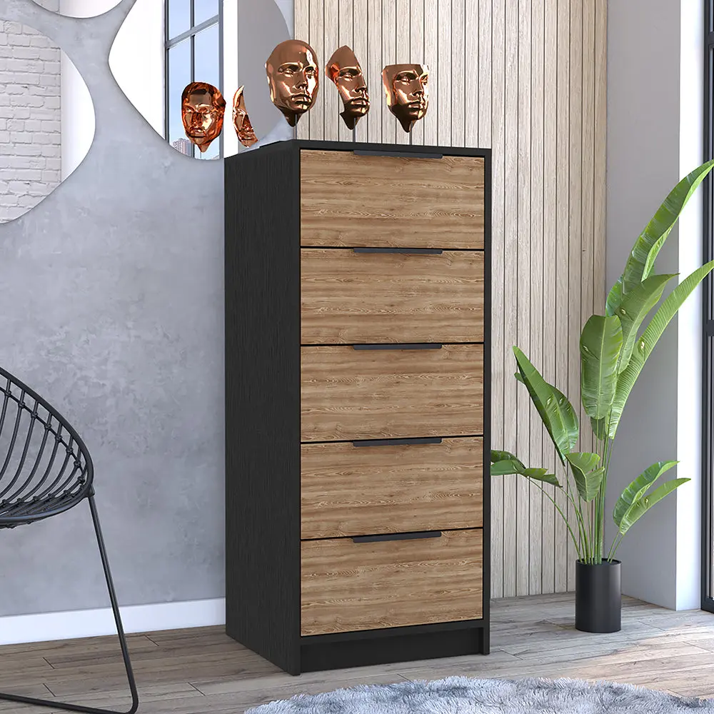 5 Drawers Gown Maryland Metal Handle Black Wengue Pine Finish Multi treevol furniture
